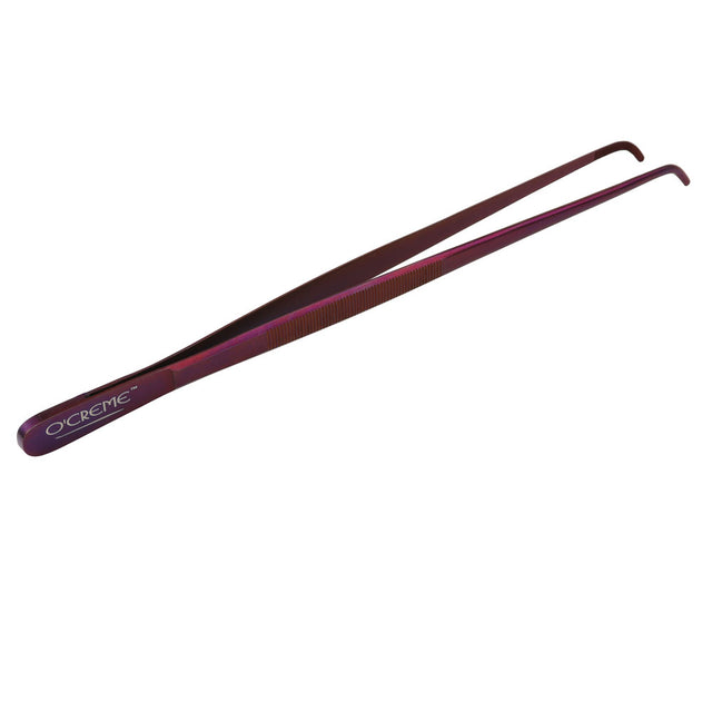 O'Creme Purple Stainless Steel Curved Tip Tweezers, 12"