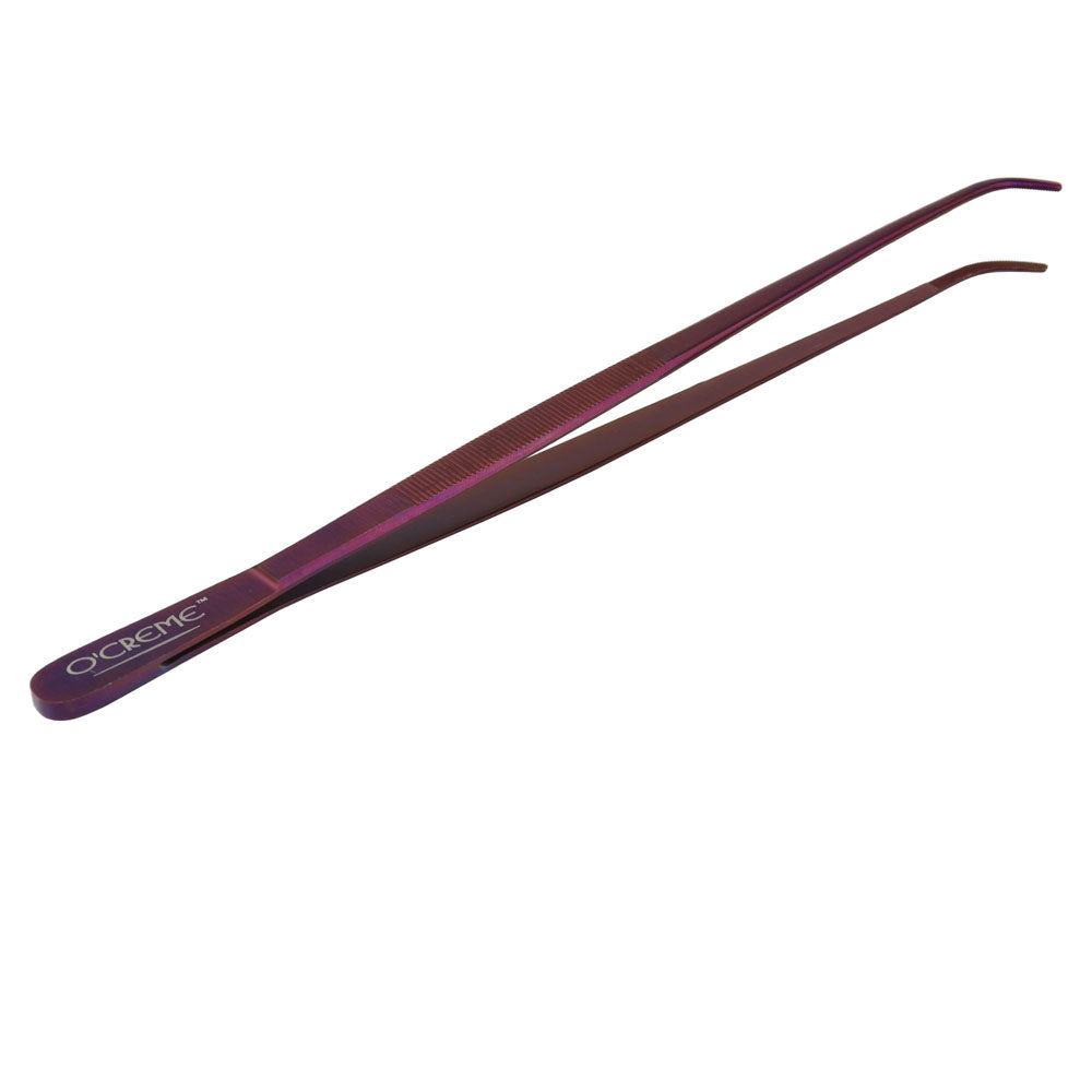O'Creme Purple Stainless Steel Curved Tip Tweezers, 12"
