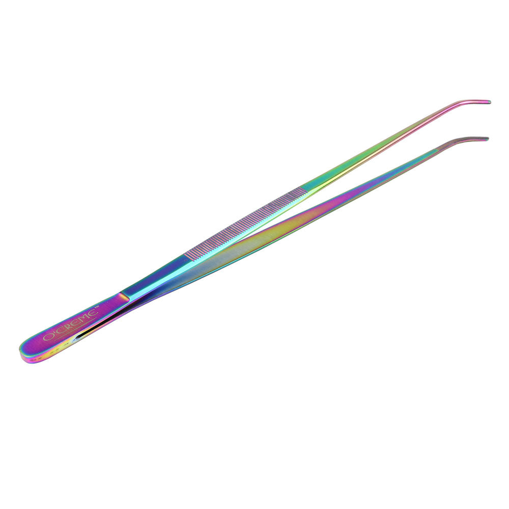 O'Creme Oil Slick Stainless Steel Curved Tip Tweezers, 12"