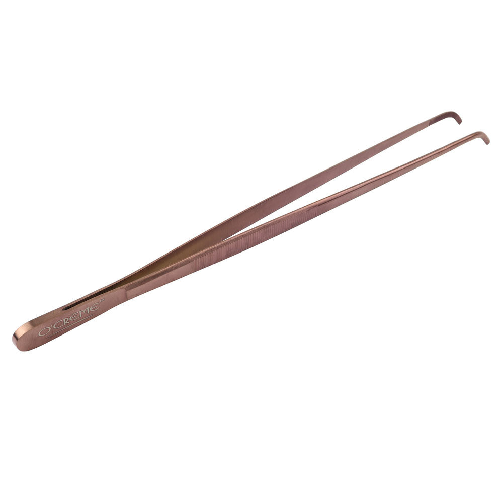 O'Creme Rose Gold Stainless Steel Curved Tip Tweezers, 10"