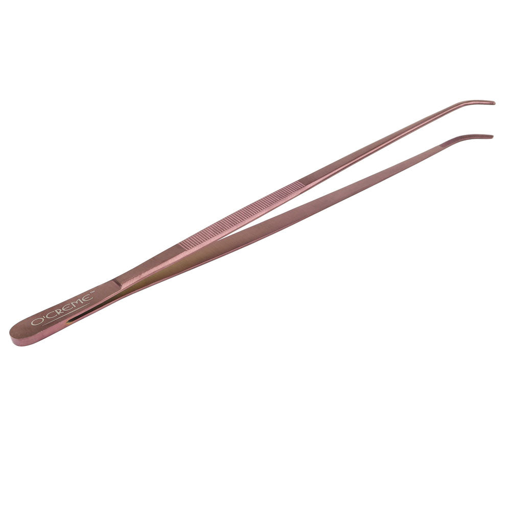 O'Creme Rose Gold Stainless Steel Curved Tip Tweezers, 10"