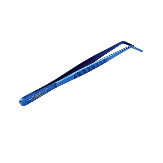 O'Creme Blue Stainless Steel Curved Tip Tweezers, 8"