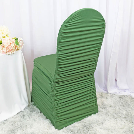 1 Piece Clover Green Rouge Chair Cover, Ruffled Spandex Fit for Banquet Seating