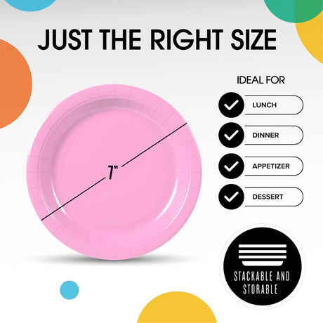1000 Count Pink Paper Plates – 7 Inch Disposable Plates for Parties