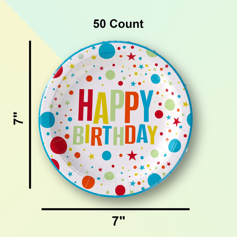 1000 Count Birthday Paper Plates Bulk with Colorful Print for Parties, Kids Events, 7"
