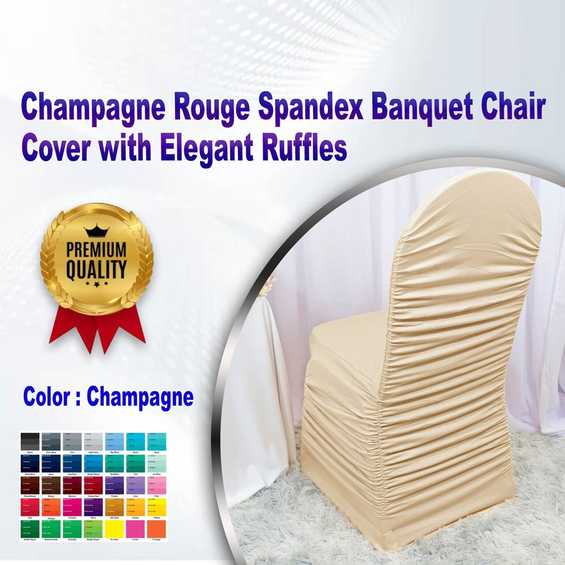 1 Piece Champagne Rouge Spandex Banquet Chair Cover with Elegant Ruffles