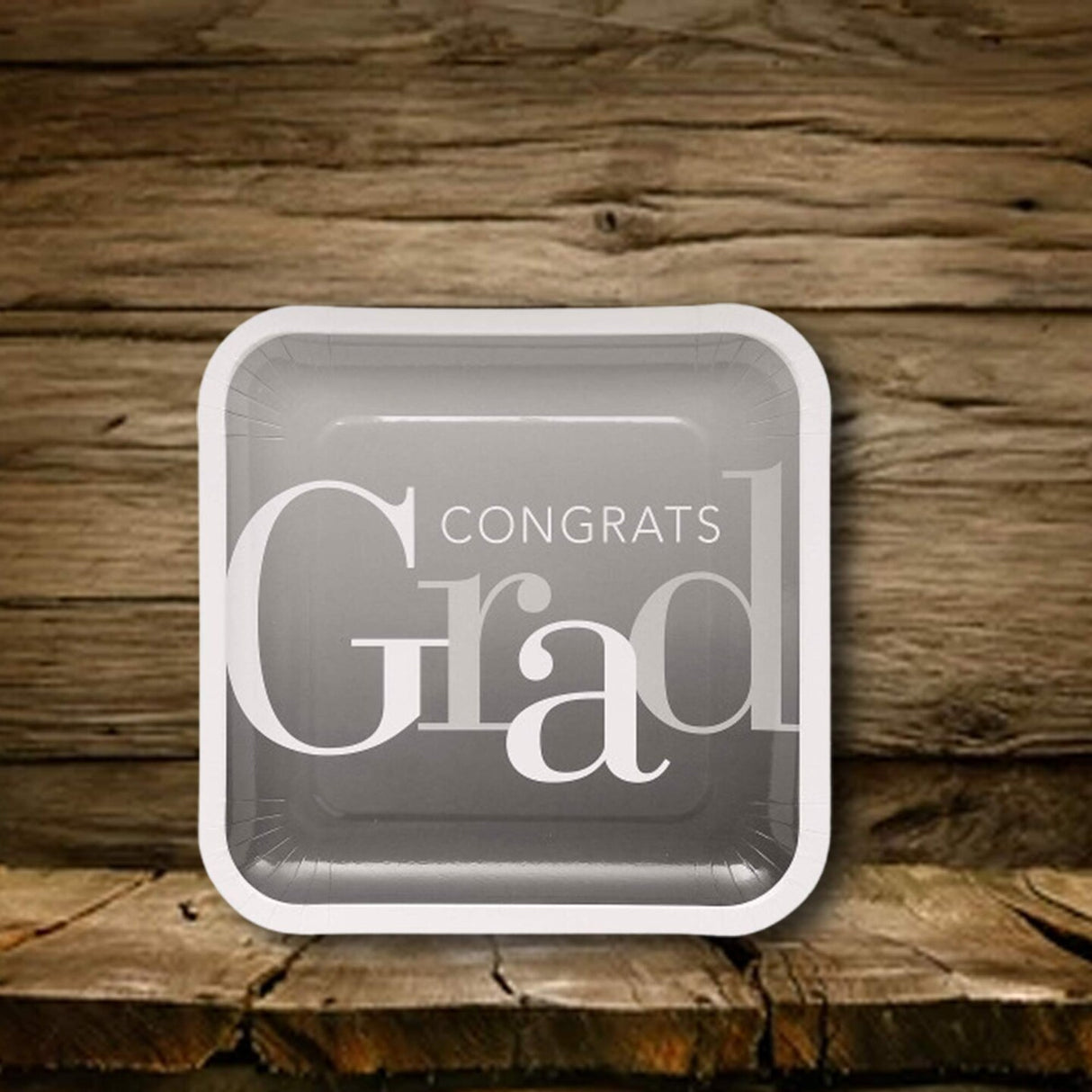 25 Count Graduation Party Elevated Square Paper Dinner Plates Soft Gray 9 Inch