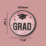 25 Count Pink Way to Go Grad Paper Dessert Plates Party Supplies 7 1/4 Inch