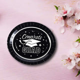 25 Count Betallic Black Congrats Graduation Party Paper Banquet Plates Disposable Dinner Plates 11 3/4" x 10"