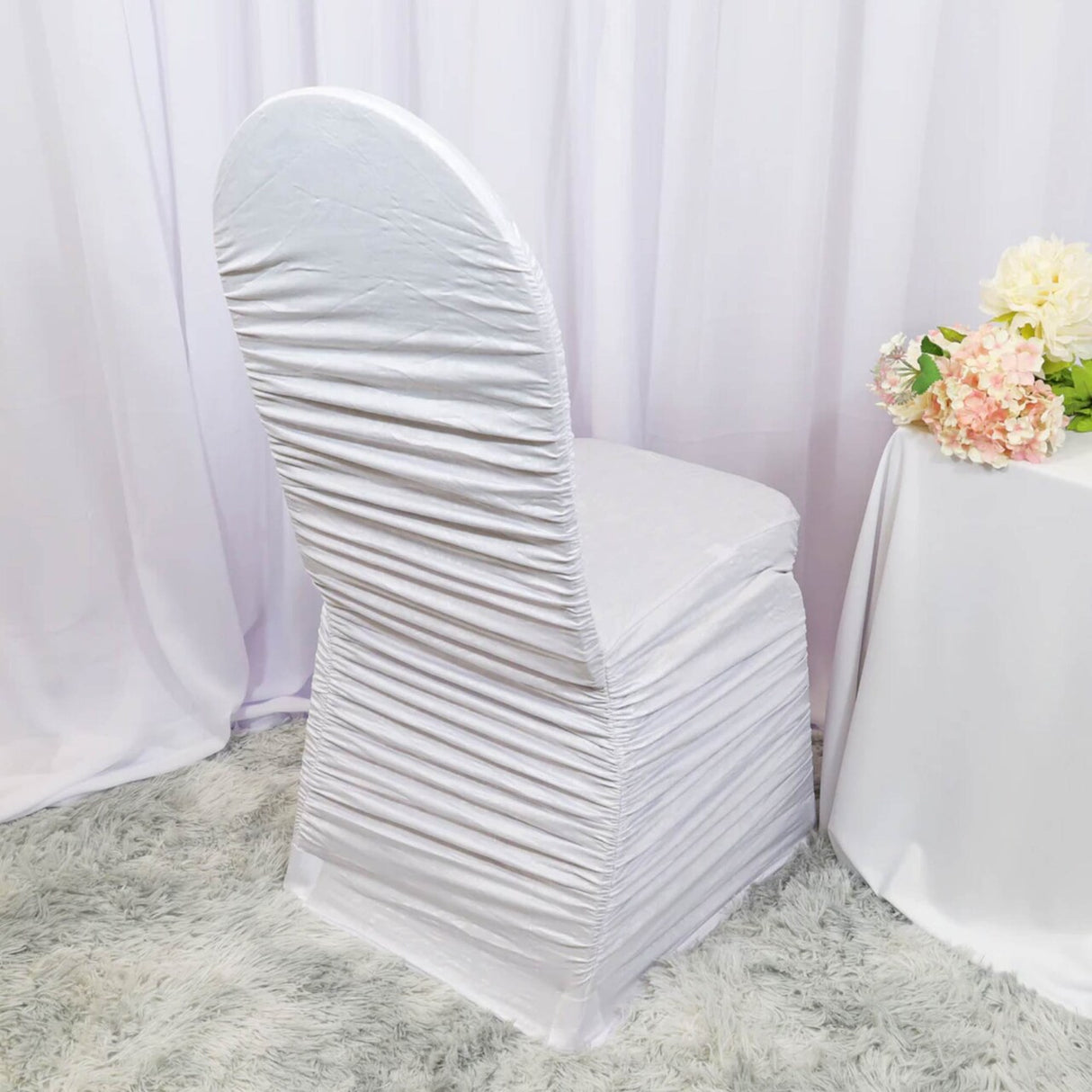 1 Piece Embossed Rouge Style Spandex Banquet Chair Cover White