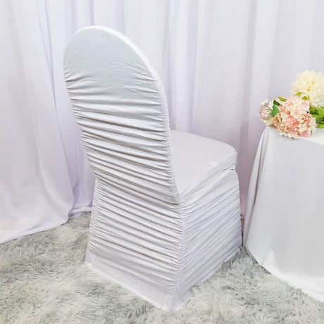 1 Piece Embossed Rouge Style Spandex Banquet Chair Cover White