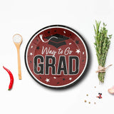 25 Count Burgundy Graduation Dessert Plates Disposable Paper Supplies 7 1/4 Inch