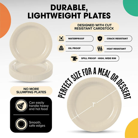 1000 Count Ivory Paper Plates for Parties, Catering, Everyday Use – 7 Inch Disposable Plates Bulk