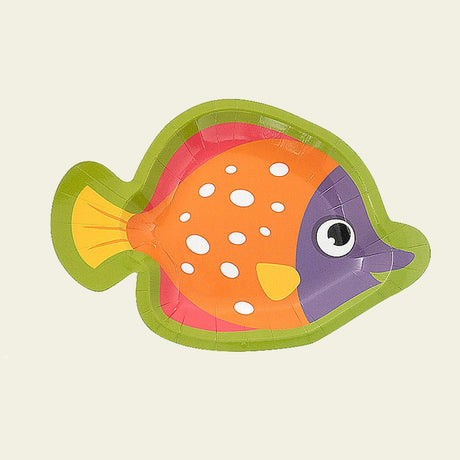8 Count Under the Sea Fish Shaped Paper Dessert Plates Disposable Party Tableware for Kids Birthday