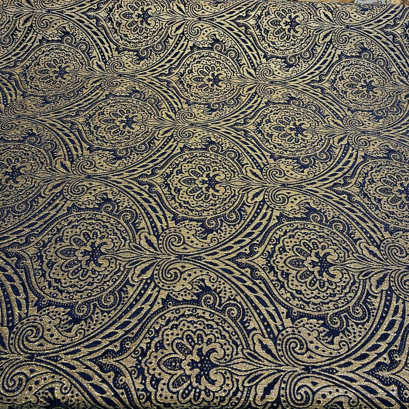 Medellin Damask Upholstery Fabric - Navy Blue Gold Damask, 58" Width (1 Yard)