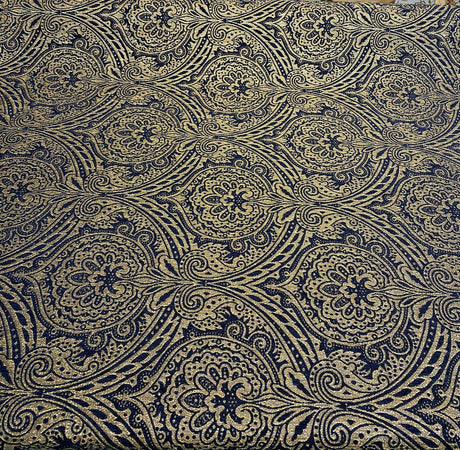Medellin Damask Upholstery Fabric - Navy Blue Gold Damask, 58" Width (1 Yard)