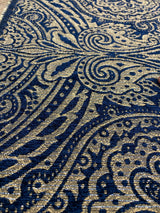 Medellin Damask Upholstery Fabric - Navy Blue Gold Damask, 58" Width (1 Yard)