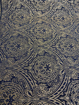 Medellin Damask Upholstery Fabric - Navy Blue Gold Damask, 58" Width (1 Yard)