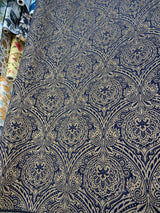 Medellin Damask Upholstery Fabric - Navy Blue Gold Damask, 58" Width (1 Yard)