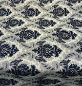 Grenada Damask Upholstery Fabric - Navy Blue, Silver Damask, 58" Width (1 Yard)