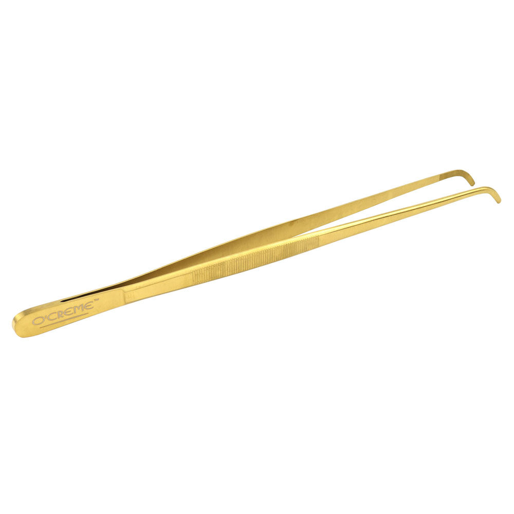 O'Creme Gold Stainless Steel Curved Tip Tweezers, 12"
