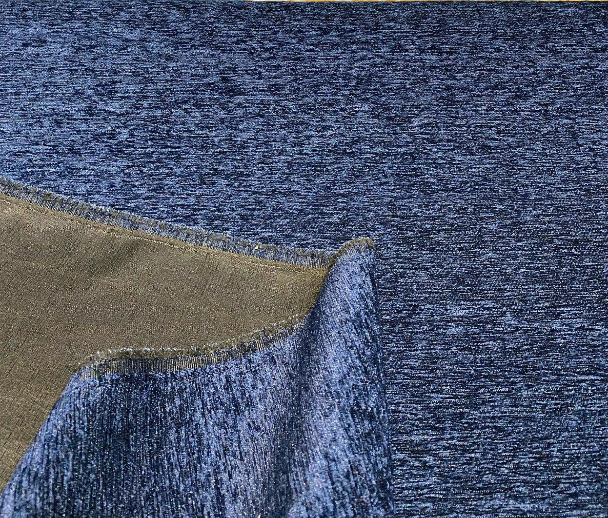 Navy Blue Heavy Chenille Backed Upholstery Fabric - Navy Blue, 58" Width (1 Yard)