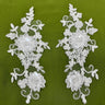 1 Pair Beaded & Corded Floral 3D Lace Applique 100% Polyester Net Mesh 9" x 4" Each Side