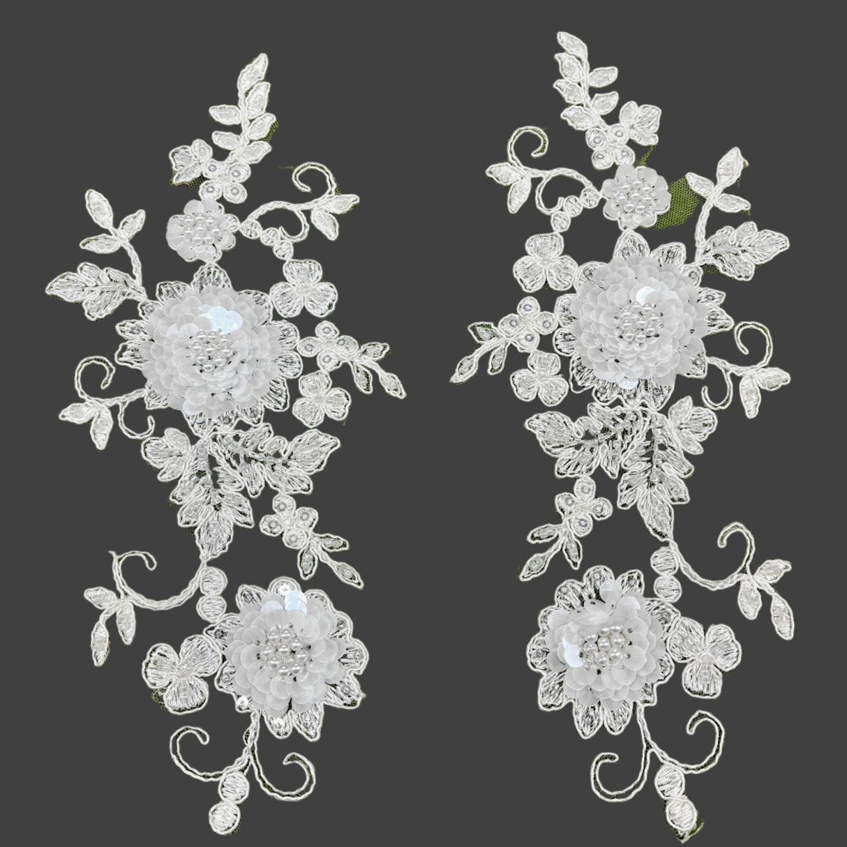 Beaded Corded Floral 3D Lace Applique