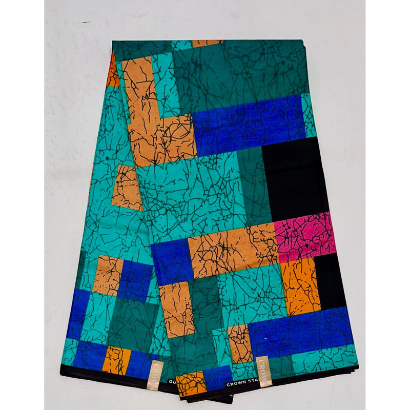 African Print Ankara Cotton Fabric - Teal, Pink, Orange, Turquoise, Blue Fulani Fari Design, 46" Width (Per Yard)