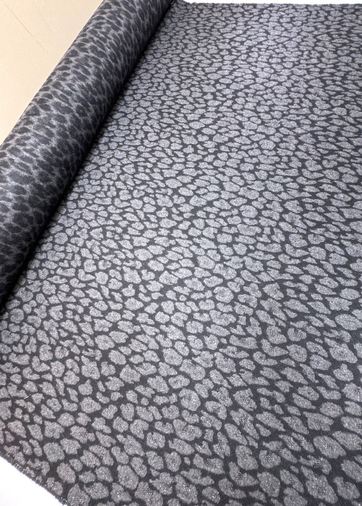 Wool Cotton Polyamide Double Weave Animal Print Gray Black