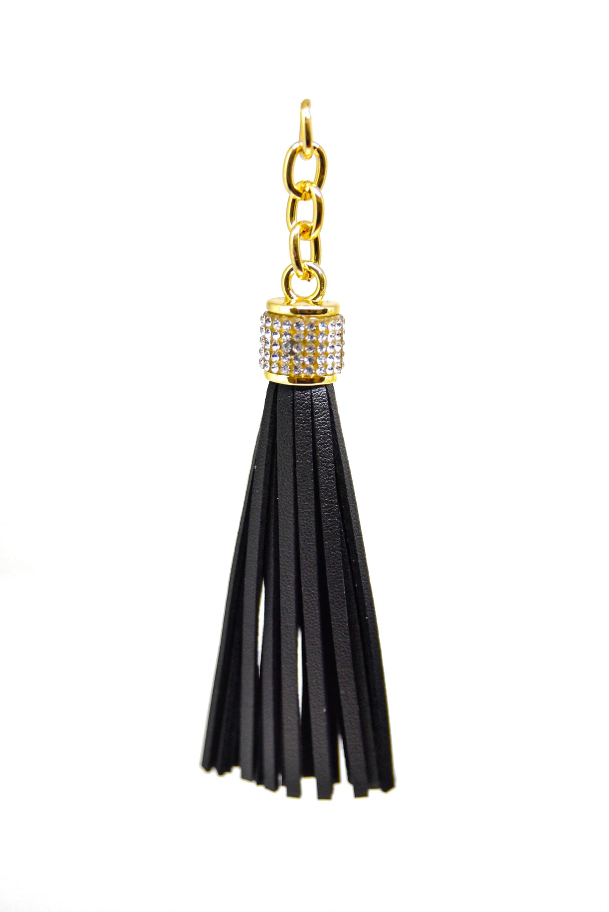 Leather Tassel Rhinestone Gold Accent 4in