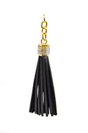 Leather Tassel Rhinestone Gold Accent 4in
