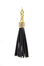 Leather Tassel Rhinestone Gold Accent 4in