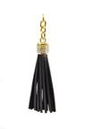 Leather Tassel Rhinestone Gold Accent 4in