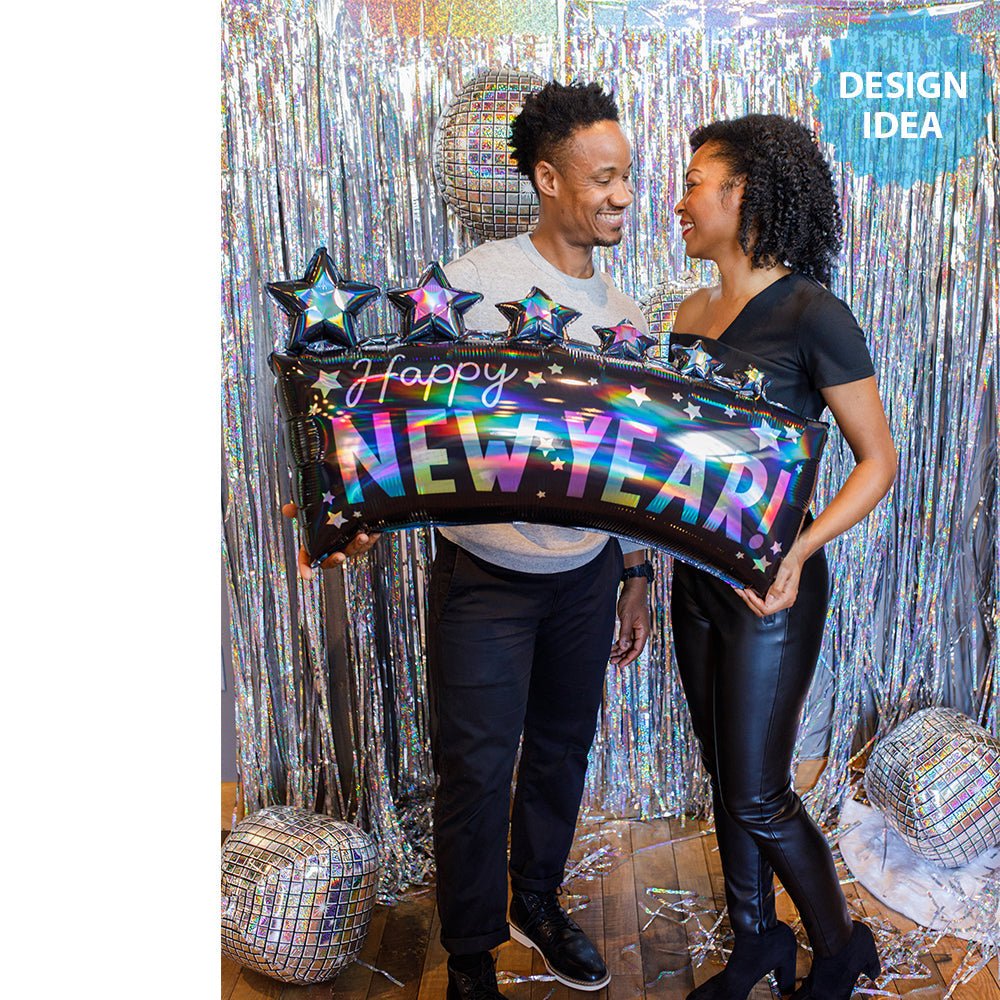 Foil Balloon Iridescent Happy New Year Star Banner