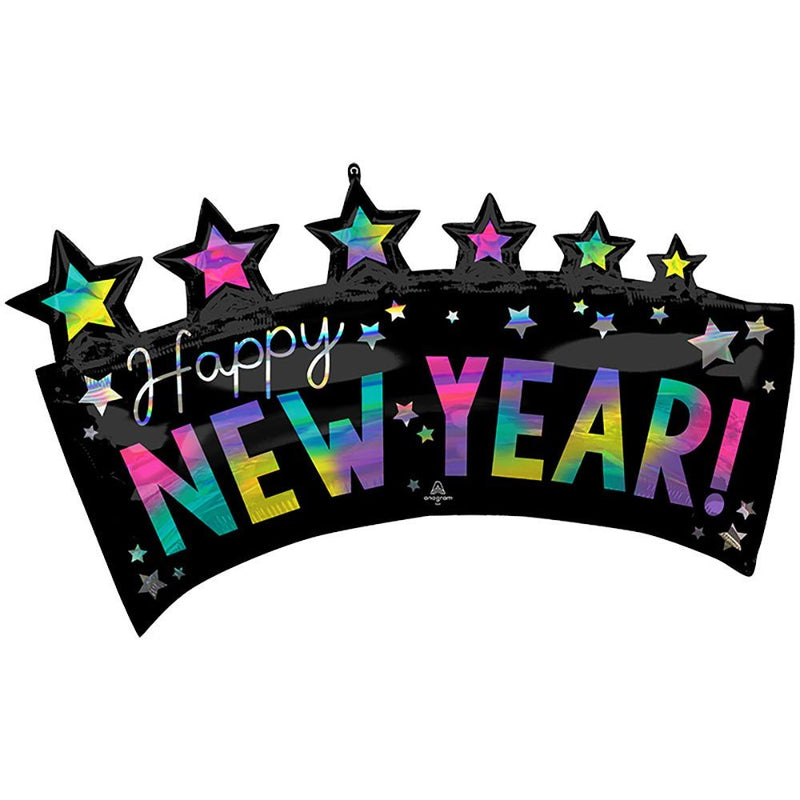 Foil Balloon Iridescent Happy New Year Star Banner
