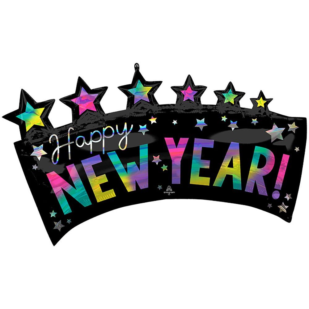 Foil Balloon Iridescent Happy New Year Star Banner