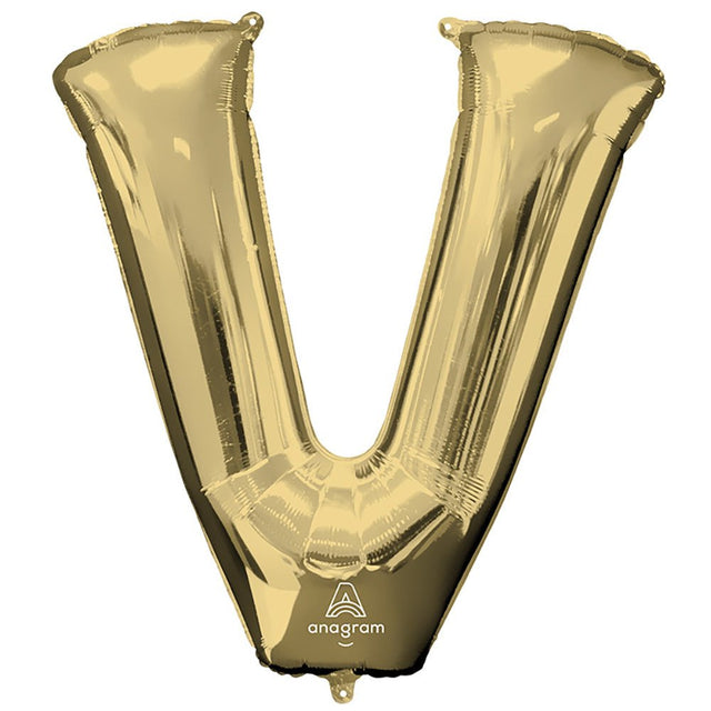 Foil Balloon Letter V White Gold
