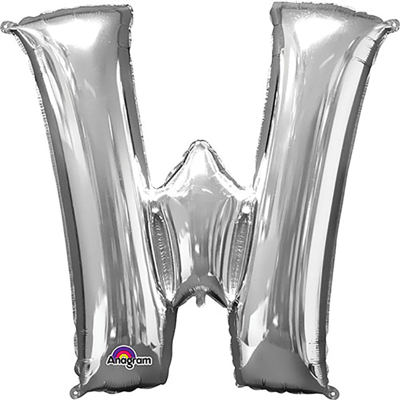 34 Inch Letter W Silver Foil Balloon