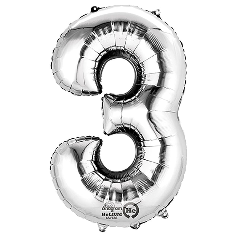 Silver Foil Number 3 Balloon 34 Inch