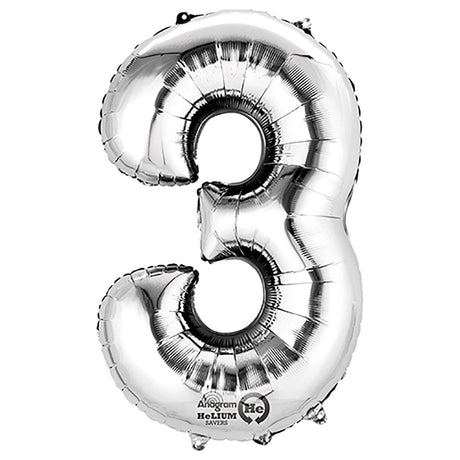 Silver Foil Number 3 Balloon 34 Inch