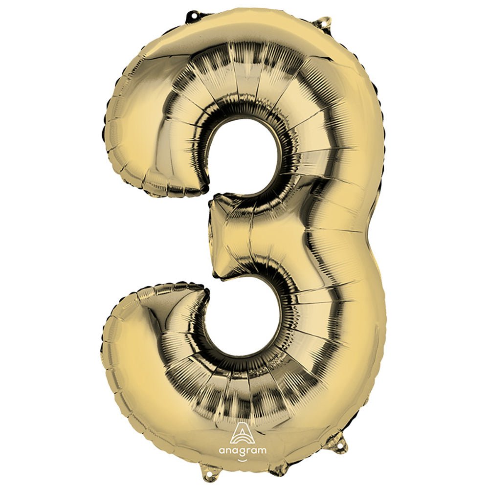 Foil Number 3 Balloon White Gold