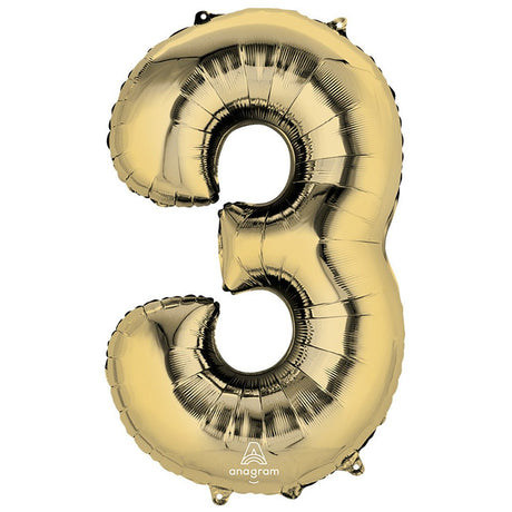 Foil Number 3 Balloon White Gold