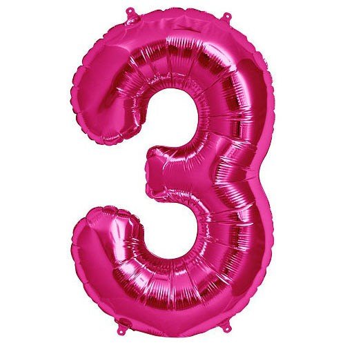 Foil Balloon Number 3 Magenta
