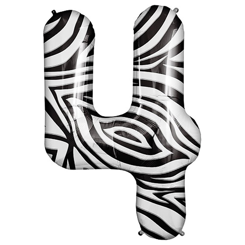 Foil Number 4 Zebra Balloon