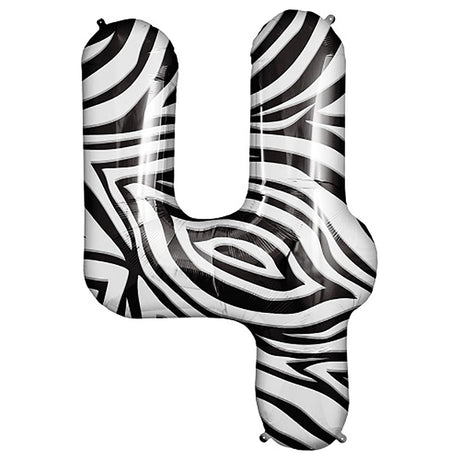 Foil Number 4 Zebra Balloon