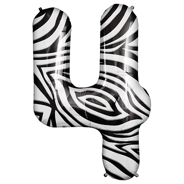 Foil Number 4 Zebra Balloon