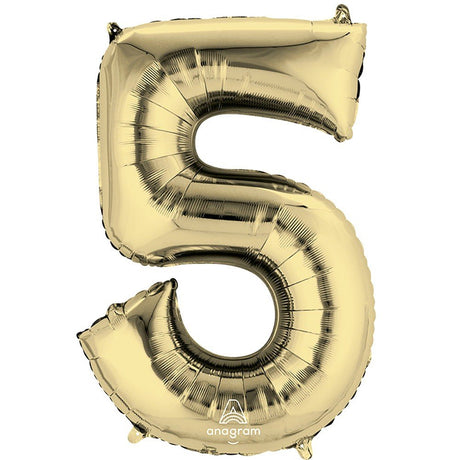 Foil Number 5 Balloon White Gold