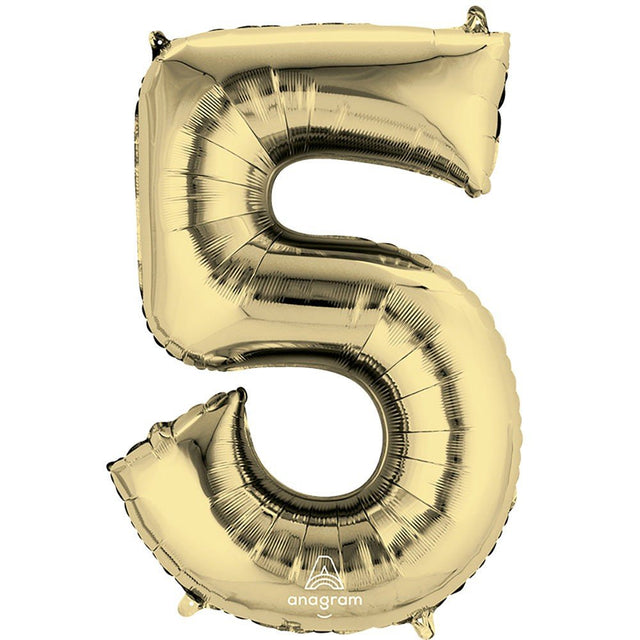 Foil Number 5 Balloon White Gold