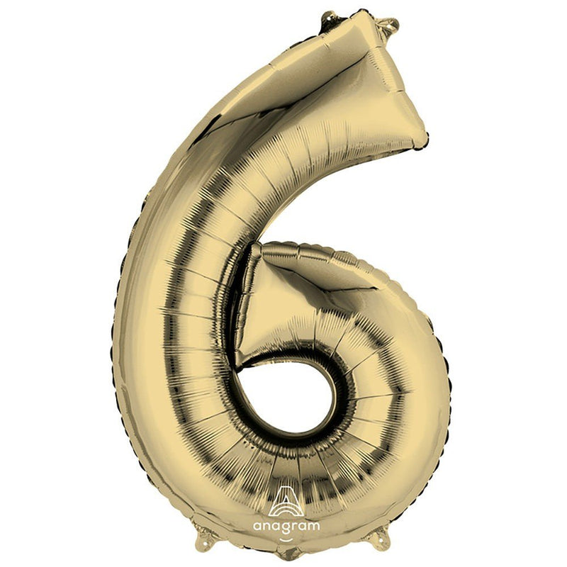Foil Number 6 Balloon White Gold